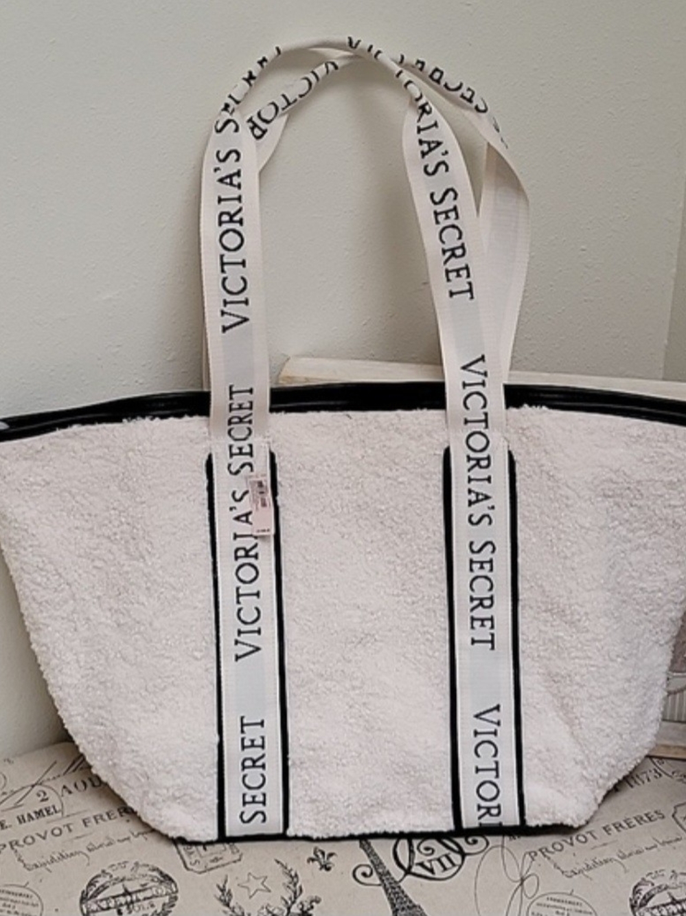 Victoria's Secret Sherpa And Black Faux Leather/White Strap with Black Logo